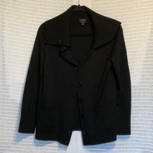 Elegant Black Cardigan with Unique Collar